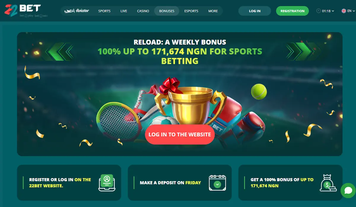 22Bet Friday Reload Sportsbook Bonus Screenshot
